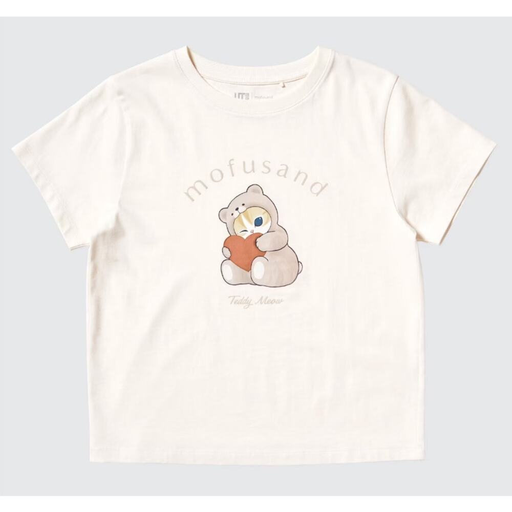 Mofusand x Uniqlo Teddy Bear Meow Short Sleeve T-shirt in Off White